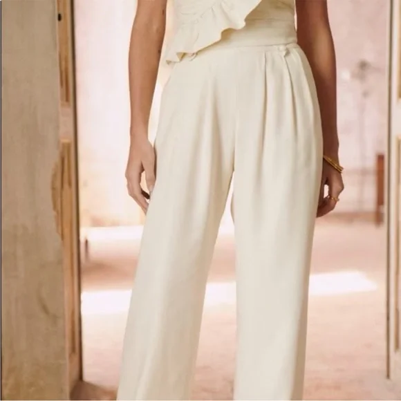 Sezane Loulou Trousers In Creme NWT Size 46, US 14